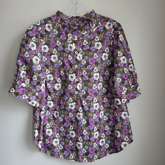 Talbots EUC Ruffle Neck Top Poppy Ditsy Puff Sleeve Floral XS - Picture 4 of 15